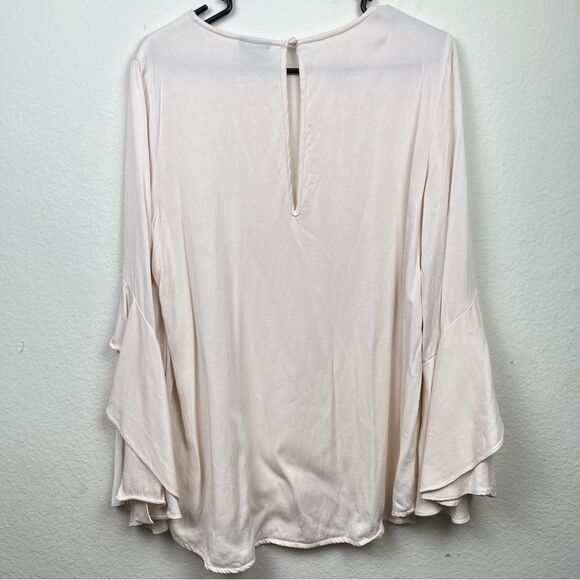 Bardot Nordstrom Pink Champagne Ruffle Top with Long Bell Sleeves- Size Large 10 - Picture 6 of 8